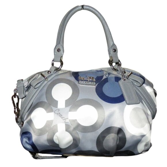 Coach 2010 Madison Clover Sophia Signature Logo Satchel Gray Sateen Leather - Picture 1 of 15